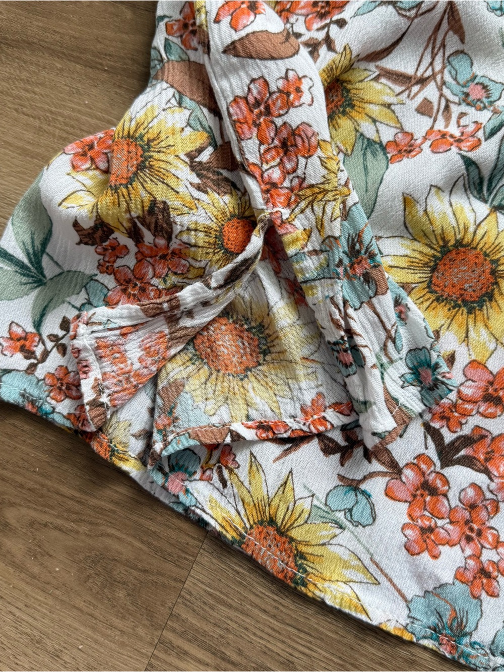 Smocked Women’s Milkmaid Tie Front Top L Floral Print Boho Cottagecore - Picture 5 of 6